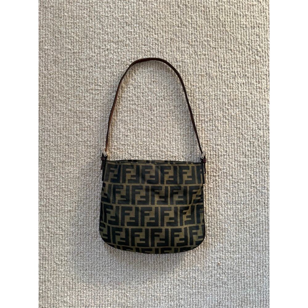 FENDI Zucca Mini Shoulder Bag canvas baguette Logo Brown Silver Y2K Slouch - Picture 3 of 11